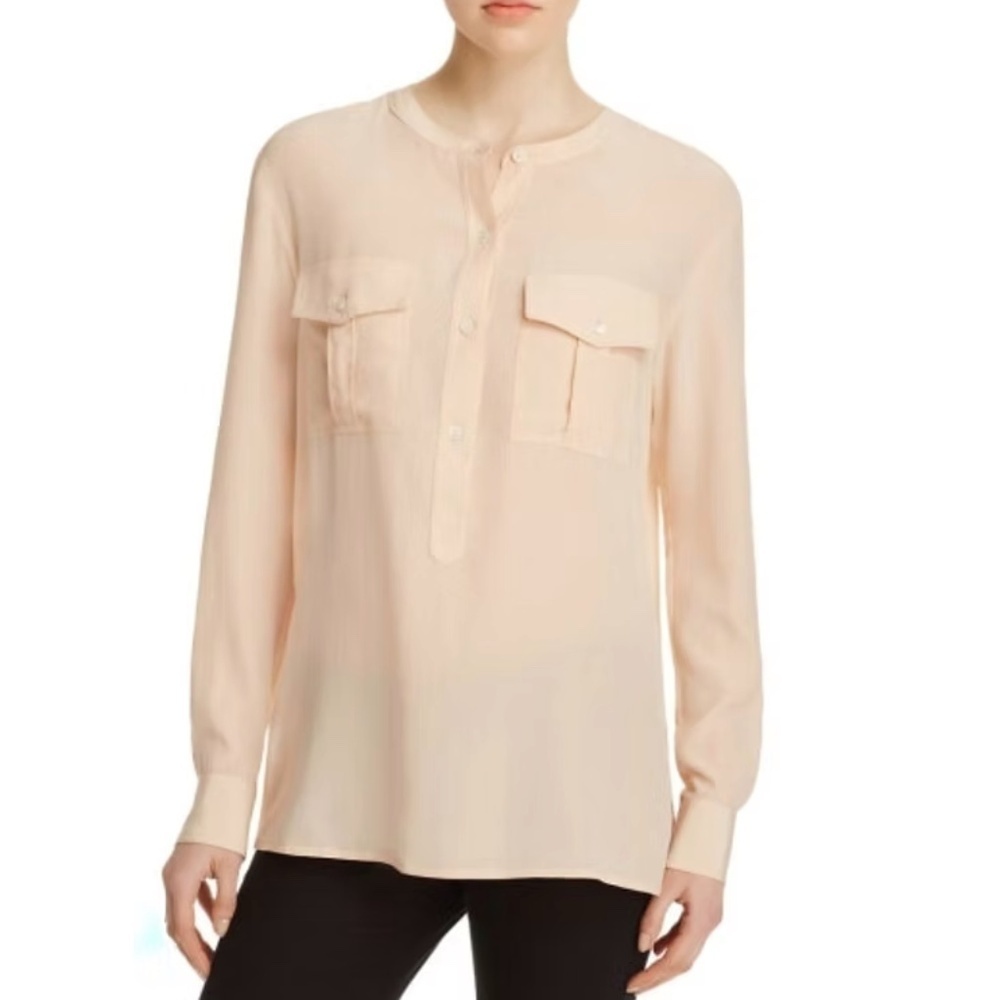 NEW Theory Damaris Pearl Pink Silk Blouse, Size Medium